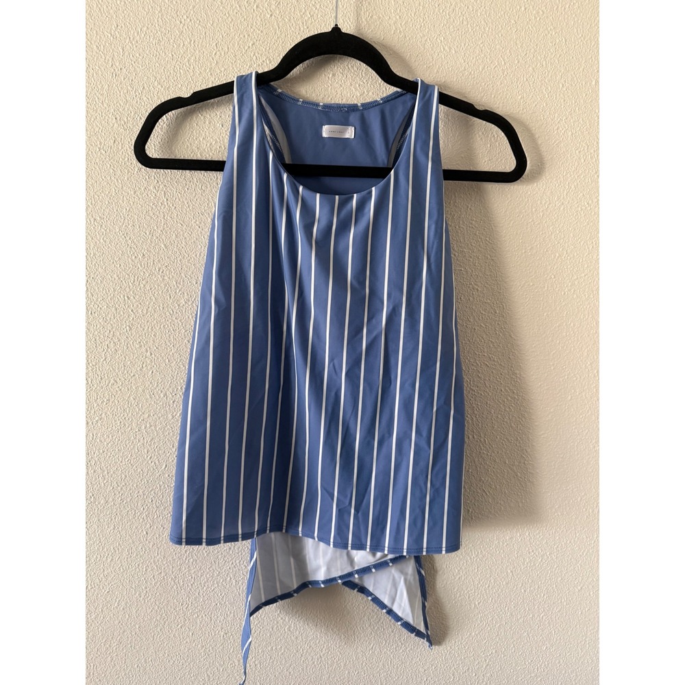 June Loop Blue White Striped Racerback Tankini Swim Top Tie Back Size L
